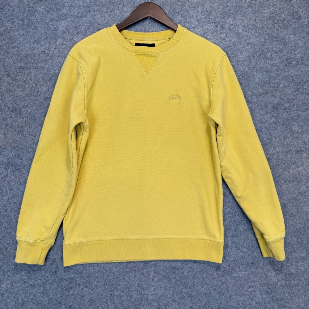Stussy French Terry Sweatshirt Mens Medium V Stitch Heavyweight Yellow‎ Skater